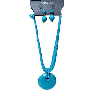 Charles Klein Turquoise Blue Beaded Pendant Necklace Earring Set Fashion Jewelry